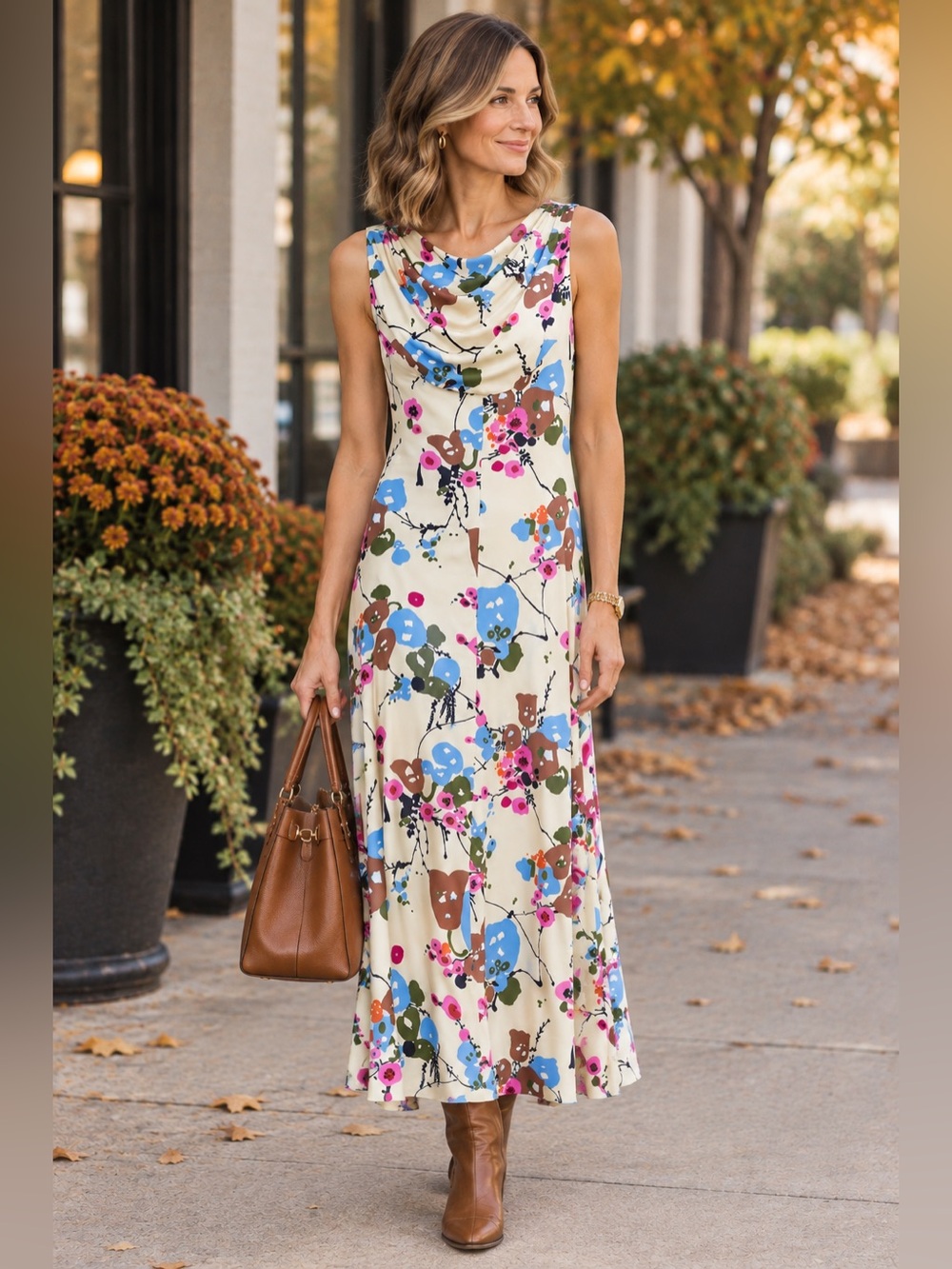 Vintage 70s Claire Larabee Psychedelic Floral Cowl Neck Maxi Dress Medium M